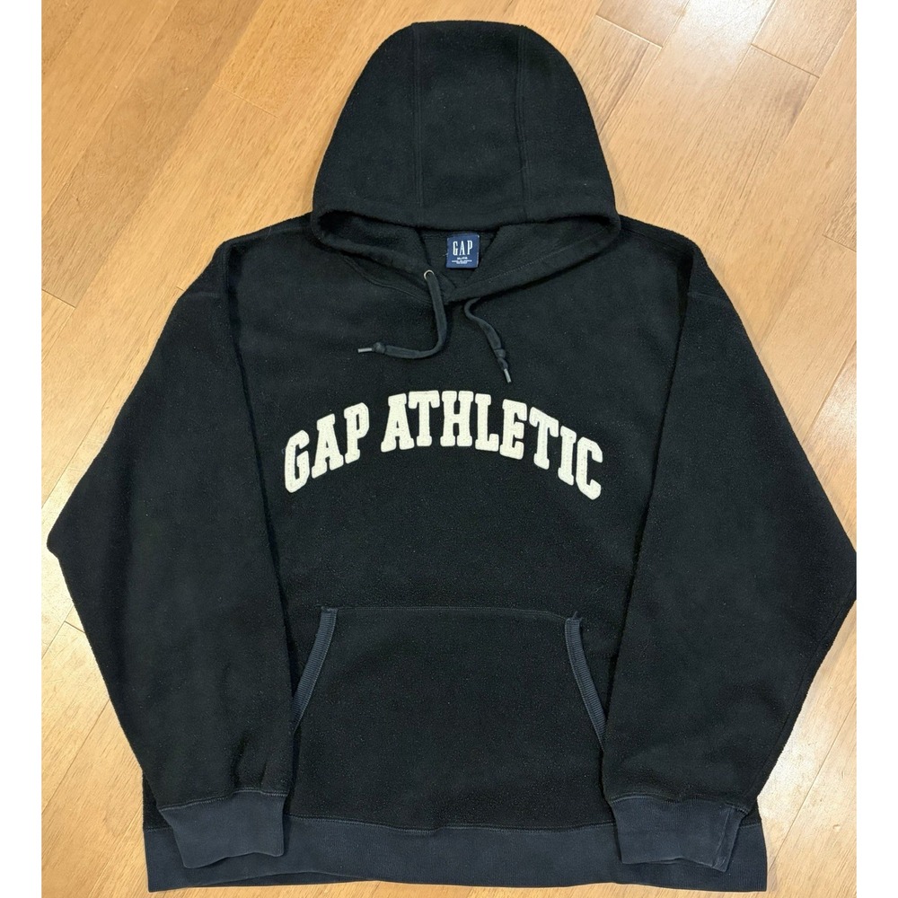 Vintage Gap Athletic Fleece Hoodie Black XL Sweater 90s Y2K Boxy Baggy Spellout